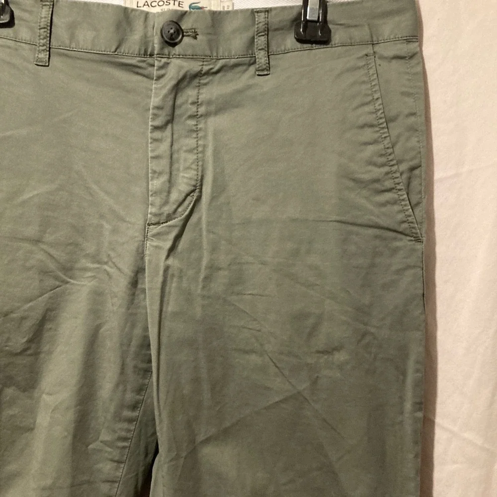 Lacoste Slim Fit Chino Pants Mens 32x33 Olive Green Stretch Cotton Twill HH2739